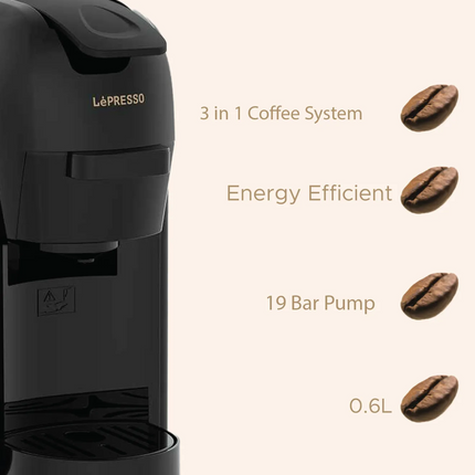 The LePresso 3-in-1 Coffee Machine brings convenience to your household as now you can use Nespresso and Dolce Gusto capsules to mix and match between