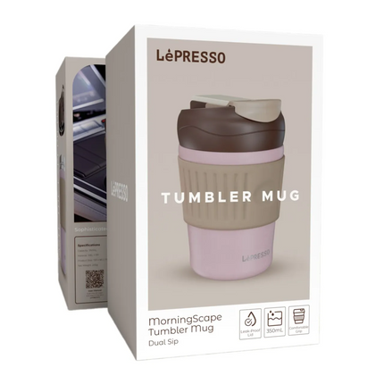 The Lepresso Morningscape Tumbler Mug Dual Sip finds the perfect synergy between the aspects of style, utility, and environmental affairs. The tall an