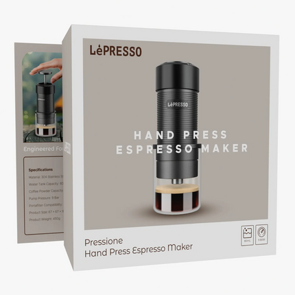 Lépresso hand press espresso maker packaging on a white background