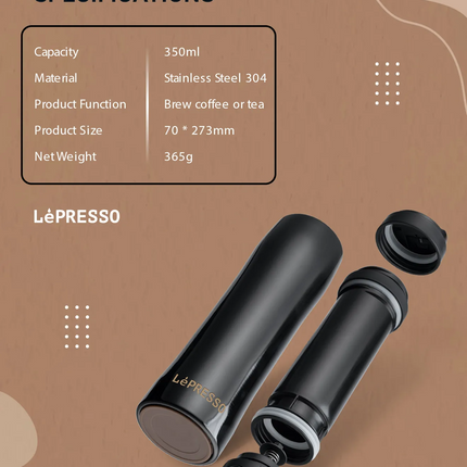 Have a nice, brewed coffee or tea with LePresso Stainless Steel Portable French Press. You have a capacity of 350ml, and the double-walled stainless s