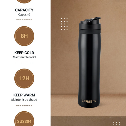 Have a nice, brewed coffee or tea with LePresso Stainless Steel Portable French Press. You have a capacity of 350ml, and the double-walled stainless s