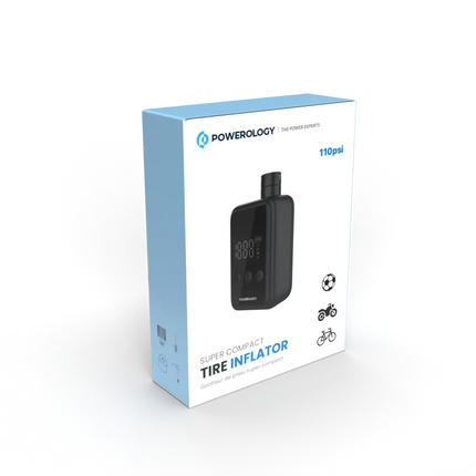 Enjoy effortless and quick inflation with the Powerology Super Compact Tire Inflator, presented in a sleek Black design. This portable, high-performan
