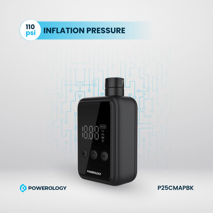 Enjoy effortless and quick inflation with the Powerology Super Compact Tire Inflator, presented in a sleek Black design. This portable, high-performan