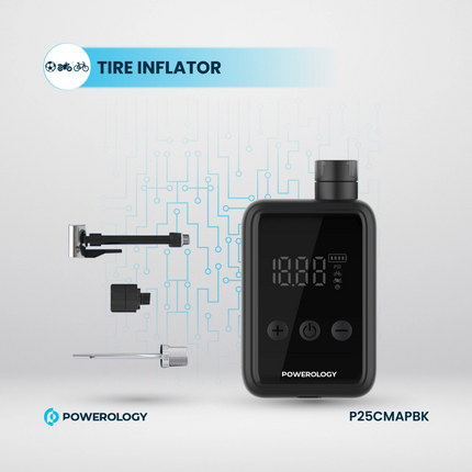 Enjoy effortless and quick inflation with the Powerology Super Compact Tire Inflator, presented in a sleek Black design. This portable, high-performan