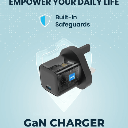 Powerology 35W Single Port Type-C GaN Charger with UK Plug - Black - Clix