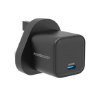 Powerology 35W Single Port Type-C GaN Charger with UK Plug - Black - Clix
