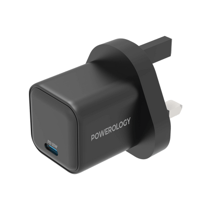 Powerology 35W Single Port Type-C GaN Charger with UK Plug - Black - Clix