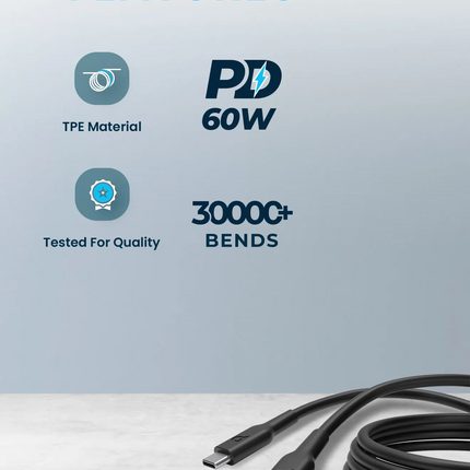 Powerology USB-C Lightning Cable is a 3m long TPE cable with the ability of data transferring and fast charging made for iPhones and iPads. It has USB