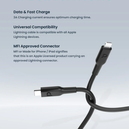 Powerology USB-C Lightning Cable is a 3m long TPE cable with the ability of data transferring and fast charging made for iPhones and iPads. It has USB