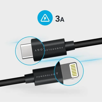 Powerology USB-C Lightning Cable is a 3m long TPE cable with the ability of data transferring and fast charging made for iPhones and iPads. It has USB