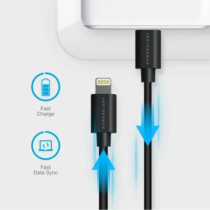 Powerology USB-C Lightning Cable is a 3m long TPE cable with the ability of data transferring and fast charging made for iPhones and iPads. It has USB