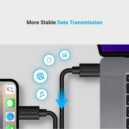 Powerology USB-C Lightning Cable is a 3m long TPE cable with the ability of data transferring and fast charging made for iPhones and iPads. It has USB