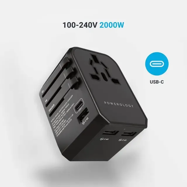 Powerology has produced its multiport adaptor with four international plugs as a compact all-in-one solution for travelers. Powerology Universal Multi