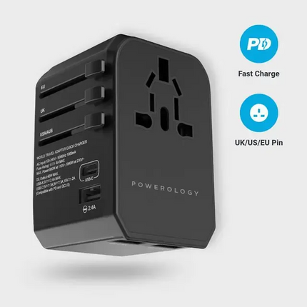 Powerology has produced its multiport adaptor with four international plugs as a compact all-in-one solution for travelers. Powerology Universal Multi