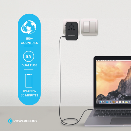 Powerology has produced its multiport adaptor with four international plugs as a compact all-in-one solution for travelers. Powerology Universal Multi