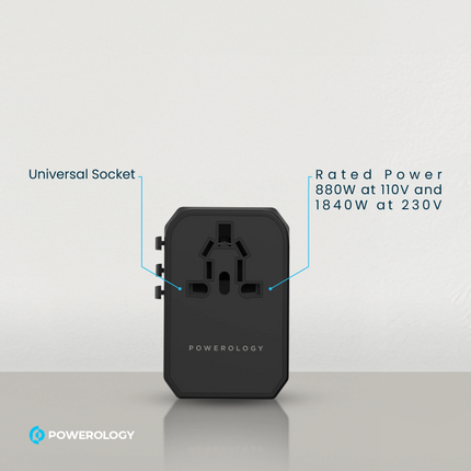 Powerology has produced its multiport adaptor with four international plugs as a compact all-in-one solution for travelers. Powerology Universal Multi