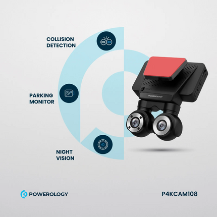 Powerology Dual Lens Dash Camera is a cutting-edge camera designed to provide ample coverage for your vehicle. With a 4K CMOS sensor, the front-facing