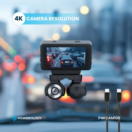 Powerology Dual Lens Dash Camera is a cutting-edge camera designed to provide ample coverage for your vehicle. With a 4K CMOS sensor, the front-facing