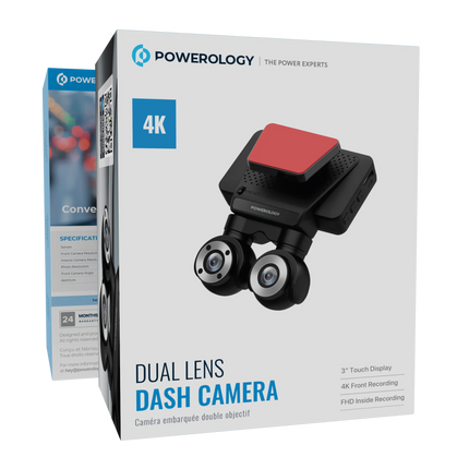 Powerology Dual Lens Dash Camera is a cutting-edge camera designed to provide ample coverage for your vehicle. With a 4K CMOS sensor, the front-facing