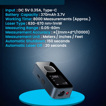 Powerology 60M Distance-Smart Laser is a high accuracy
measurement tool suitable for all engineers and architects spending most of
their time over con