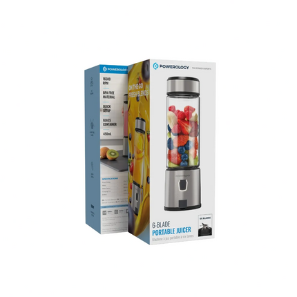 Portable juicer with packaging on a white background