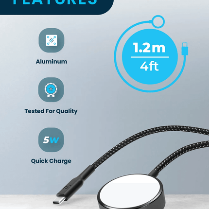 Powerology Braided Type-C Watch Charger 5W 1.2M/4ft - Clix