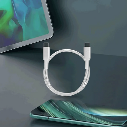 Powerology 60W C-C 30cm V2.0 cables for iPhone - Introducing the Powerology Braided USB-C to USB-C Data & Fast Charge Cable (30cm/0