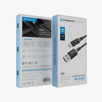 Powerology Power Sync Weave USB-A to USB-C PD 20W - Gray