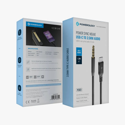 Powereology AUX 3.5mm to USB-C Aluminium Cable 1.2M – Dark Grey