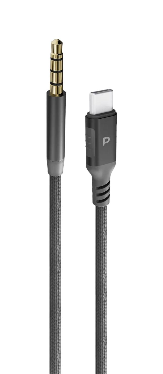 Powereology AUX 3.5mm to USB-C Aluminium Cable 1.2M – Dark Grey
