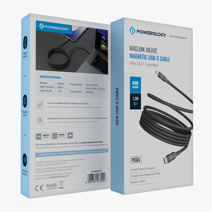 Powereology 60W USB-C to USB-C Magnetic V2.0 Cable 1.2M – Dark Grey