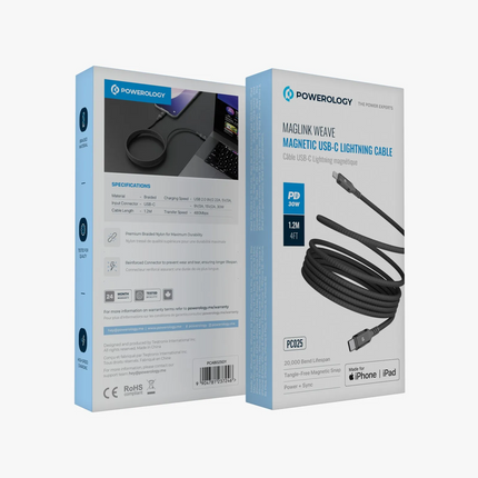 Powerology Malinka Weave Magnetic USB-C To Lightning 1.2m Cable PD 30W has durability and high-speed performance in its construction. Made with braide