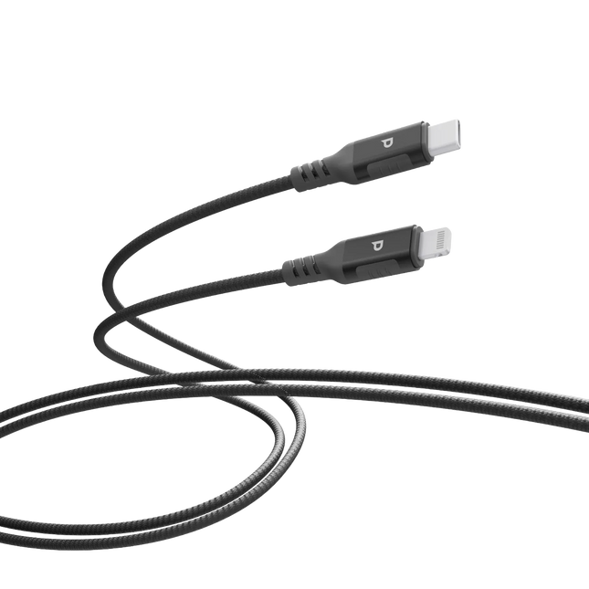 POWEROLOGY MFI LIGHTNING TO USB-C ALUMINIUM SHELL NYLON BRAIDED CABLE 3 METER - DARK GRE