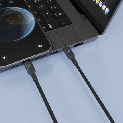 POWEROLOGY MFI LIGHTNING TO USB-C ALUMINIUM SHELL NYLON BRAIDED CABLE 3 METER - DARK GRE