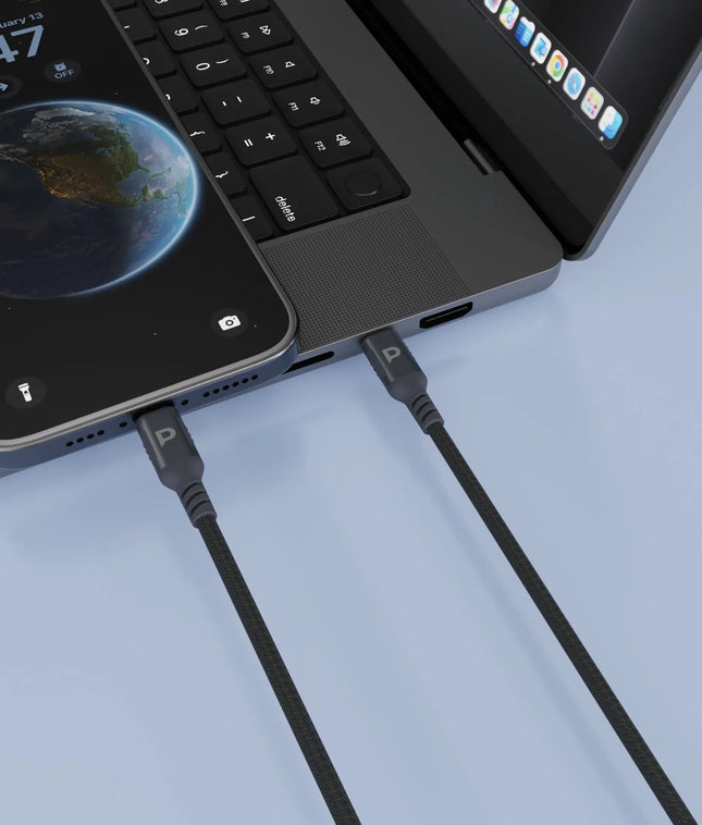 POWEROLOGY MFI LIGHTNING TO USB-C ALUMINIUM SHELL NYLON BRAIDED CABLE 3 METER - DARK GRE