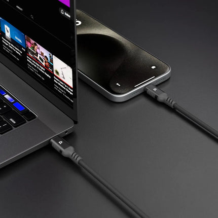 POWEROLOGY MFI LIGHTNING TO USB-C ALUMINIUM SHELL NYLON BRAIDED CABLE 3 METER - DARK GRE