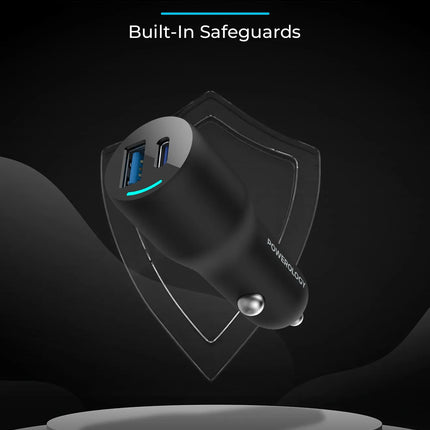 Powerology 35W PD + QC3.0 LED Dual Ports Car Charger -Black
