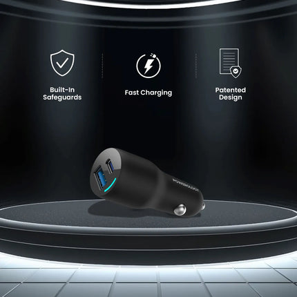 Powerology 35W PD + QC3.0 LED Dual Ports Car Charger -Black
