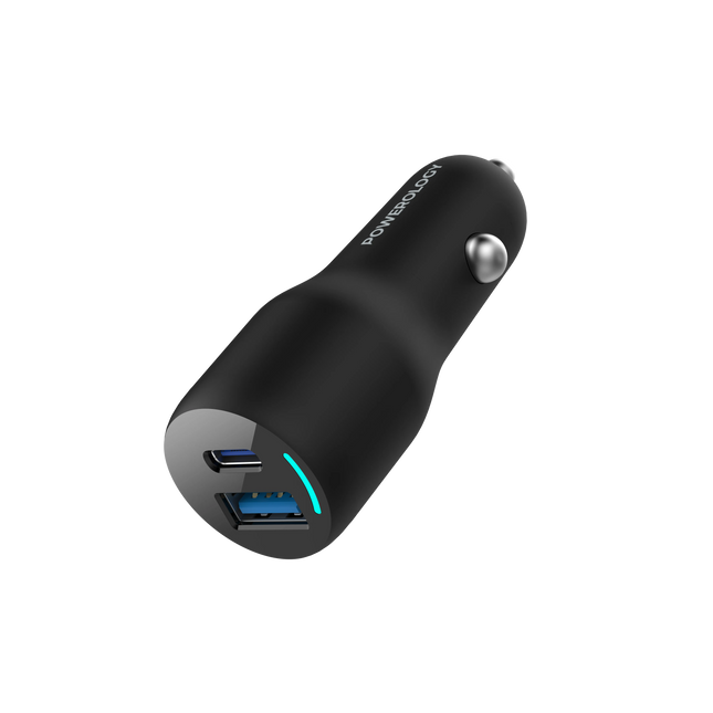 Powerology 35W PD + QC3.0 LED Dual Ports Car Charger -Black