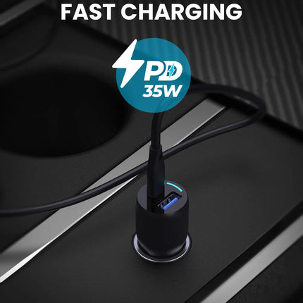 Powerology 35W PD + QC3.0 LED Dual Ports Car Charger -Black