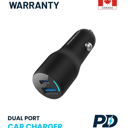 Powerology 35W PD + QC3.0 LED Dual Ports Car Charger -Black