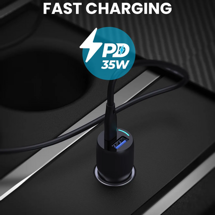 Powerology 35W PD + QC3.0 LED Dual Ports Car Charger -Black