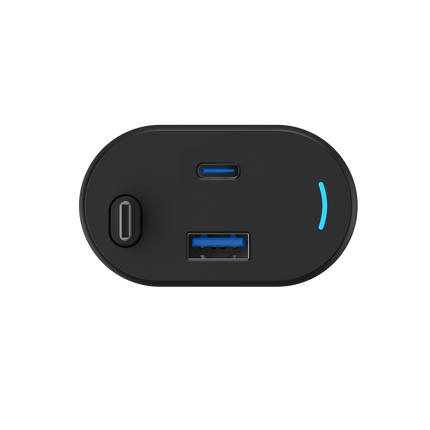 Black USB hub with two ports on a white background