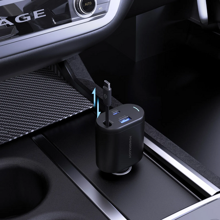 Car charger with multiple ports on a car dashboard