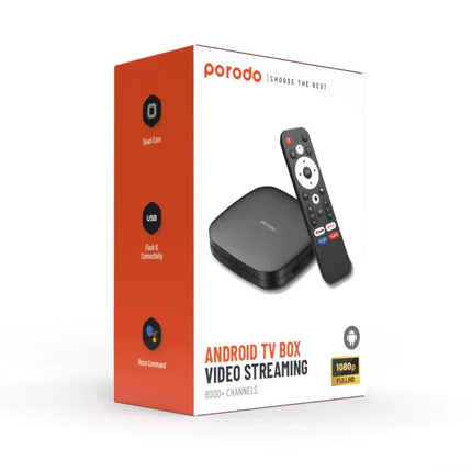 Porodo Android TV Box 1080P 2GB RAM 8GB ROM Support 4K - The Porodo Android TV Box offers unlimited streaming in stunning 1080P resolution! With Bluetooth V5