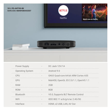 Porodo Android TV Box 1080P 2GB RAM 8GB ROM Support 4K