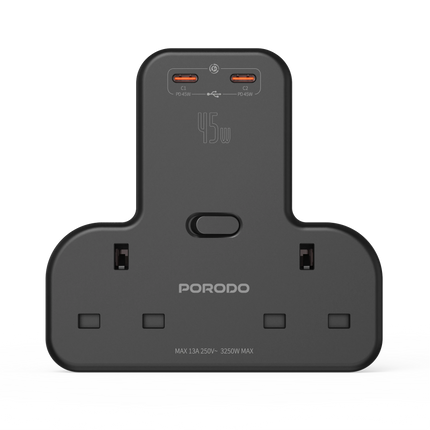 The Porodo Multi-Port Wall Socket is powerful and multi-capable for charging multiple devices simultaneously. Fitted with a rated voltage of 250V, a c