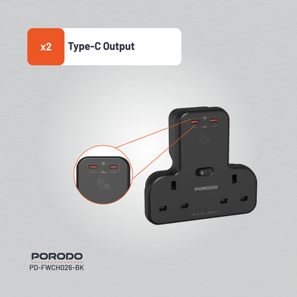 The Porodo Multi-Port Wall Socket is powerful and multi-capable for charging multiple devices simultaneously. Fitted with a rated voltage of 250V, a c