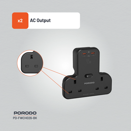 The Porodo Multi-Port Wall Socket is powerful and multi-capable for charging multiple devices simultaneously. Fitted with a rated voltage of 250V, a c