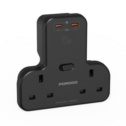 The Porodo Multi-Port Wall Socket is powerful and multi-capable for charging multiple devices simultaneously. Fitted with a rated voltage of 250V, a c